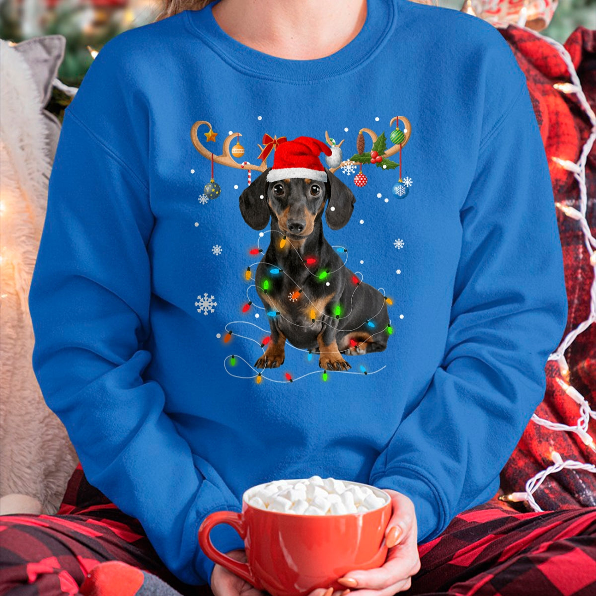 Funny Dachshund Christmas Reindeer Christmas Lights Pajama T-Shirt - Christmas Unisex T-Shirt/Hoodie/Sweatshirt - TRNN00