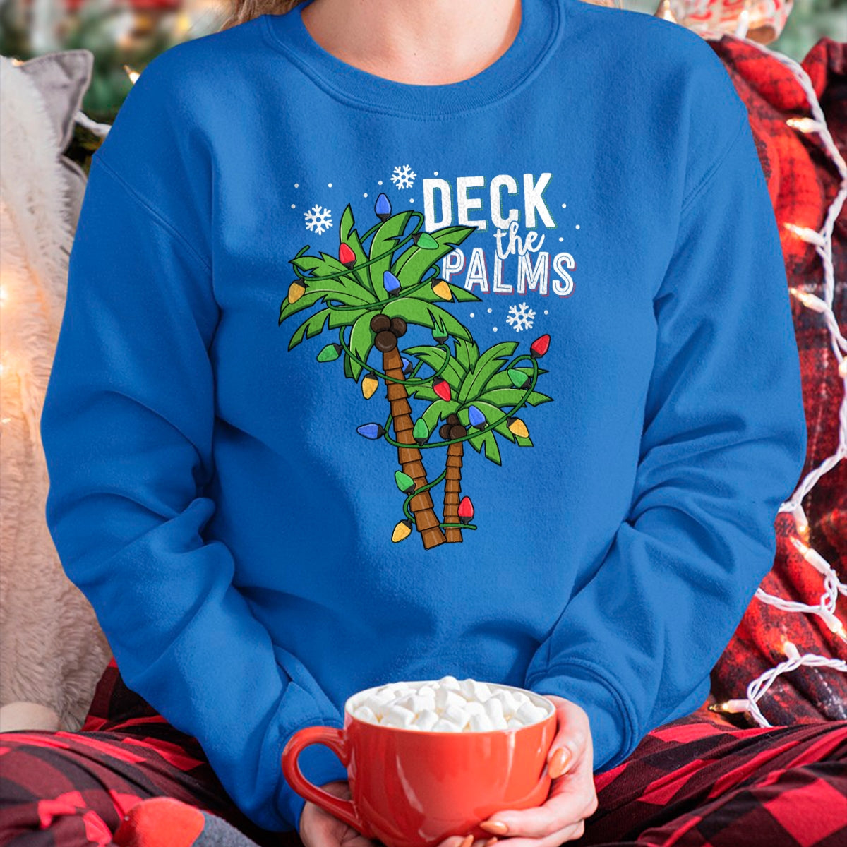 Deck The Palms Tropical Hawaii Christmas Palm Tree Lights T-Shirt - Christmas Unisex T-Shirt/Hoodie/Sweatshirt - TRNN00