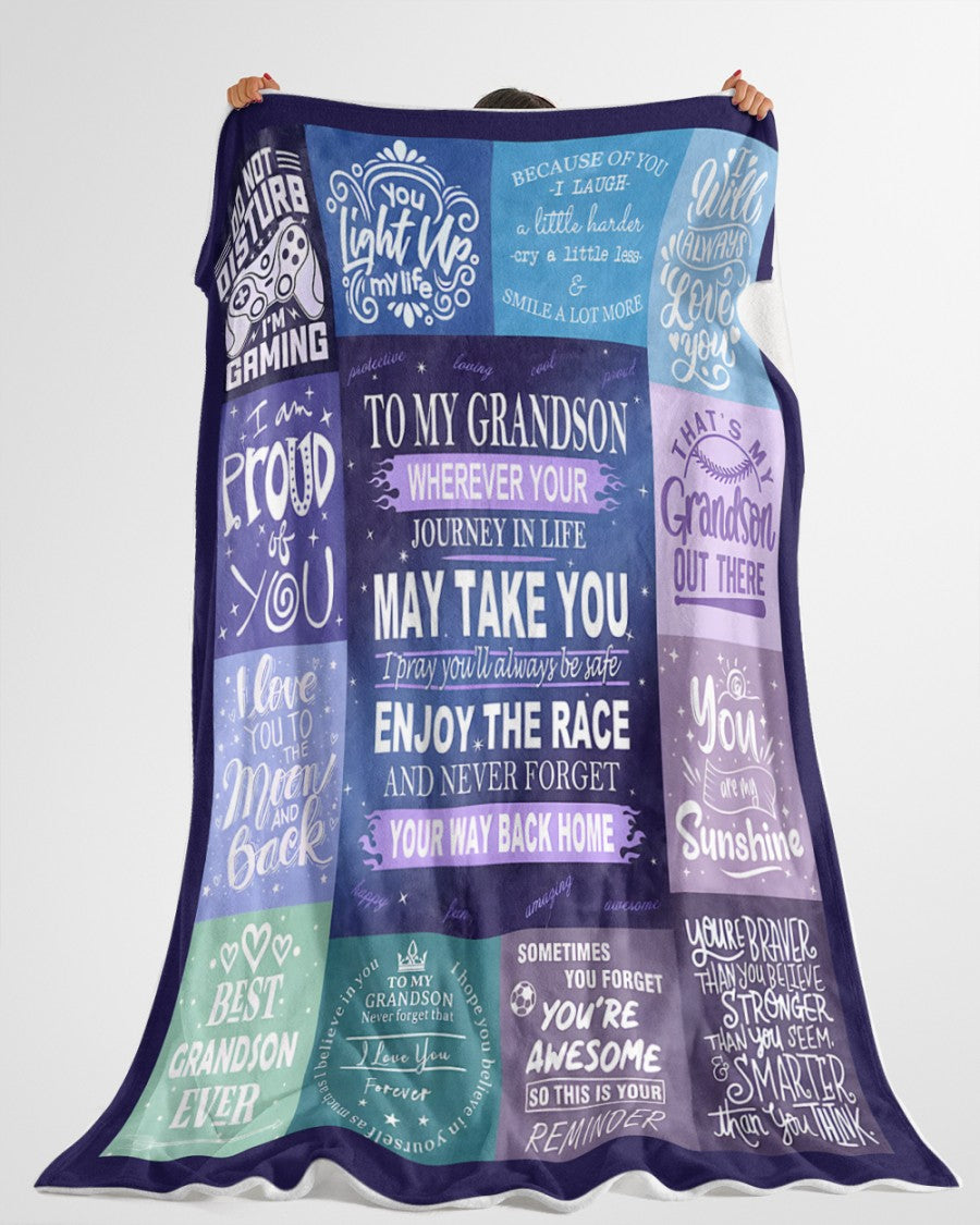 BLANKET FOR GRANDSON – COMFORT & WARMTH GIFT FROM GRANDPARENTS Sherpa Fleece Quilt Blanket NTTD00 (SKUB11-BLK-02)