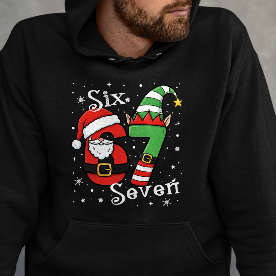 Funny Six Seven 67 Meme 6 7 Elf Santa Christmas Pajamas Kids T-Shirt - Christmas Unisex T-Shirt/Hoodie/Sweatshirt - TRNN00