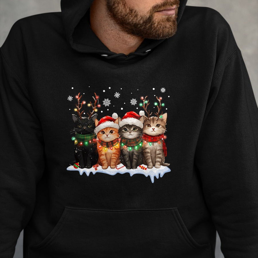 Cat Christmas Light Reindeer Santa Christmas Cat Lover T-Shirt - Christmas Unisex T-Shirt/Hoodie/Sweatshirt - TRNN00
