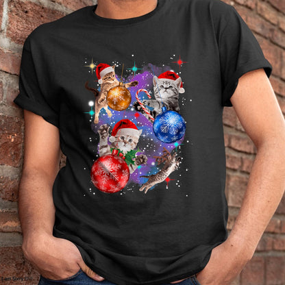 Cute Christmas Cats In Space Ornaments Graphic T-Shirt - Christmas Unisex T-Shirt/Hoodie/Sweatshirt - TRNN00