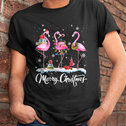 Merry Christmas Hat Santa Flamingo Light Christmas TRNN T-Shirt - Christmas Unisex T-Shirt/Hoodie/Sweatshirt - TRNN00
