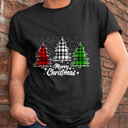 Merry Christmas Tree Xmas Buffalo Plaid Red White Green T-Shirt - Christmas Unisex T-Shirt/Hoodie/Sweatshirt - TRNN00