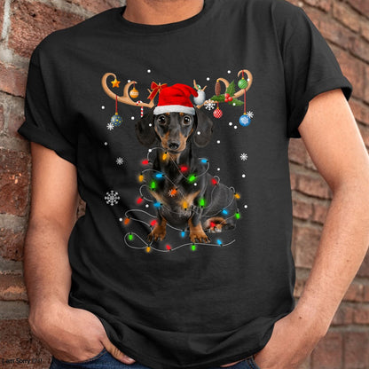 Funny Dachshund Christmas Reindeer Christmas Lights Pajama T-Shirt - Christmas Unisex T-Shirt/Hoodie/Sweatshirt - TRNN00