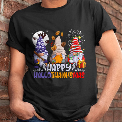 HalloThanksMas Gnomes Halloween Thanksgiving Christmas Happy T-Shirt - Christmas Unisex T-Shirt/Hoodie/Sweatshirt - TRNN00