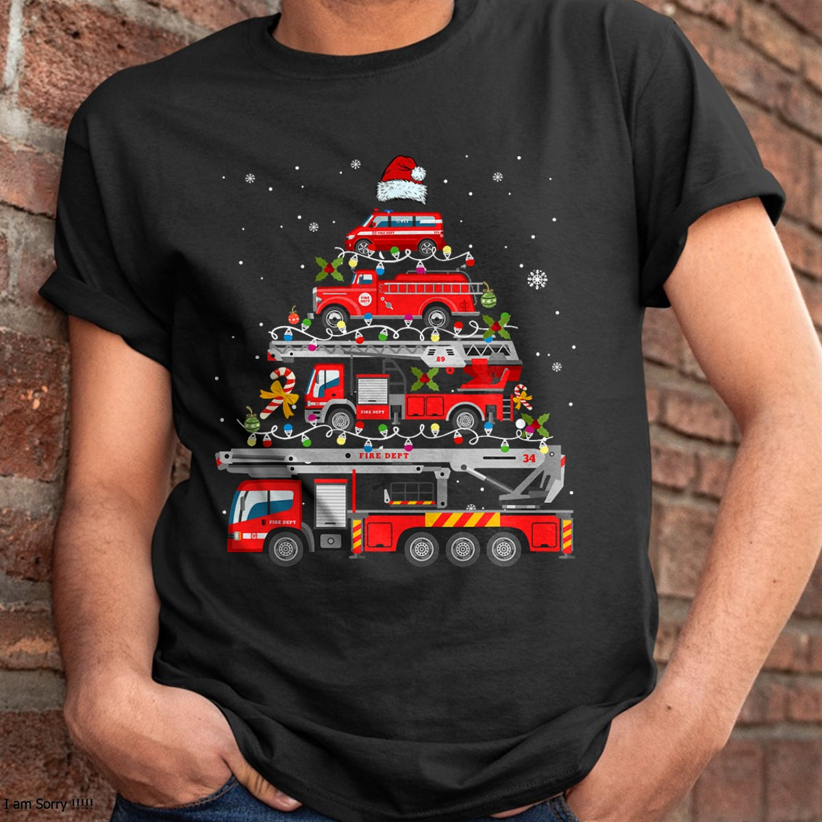 Firefighter Fire Truck Christmas Tree Lights Santa Fireman T-Shirt - Christmas Unisex T-Shirt/Hoodie/Sweatshirt - TRNN00