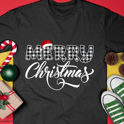 Merry Christmas Buffalo Black and White Plaid for Men Women T-Shirt - Christmas Unisex T-Shirt/Hoodie/Sweatshirt - TRNN00