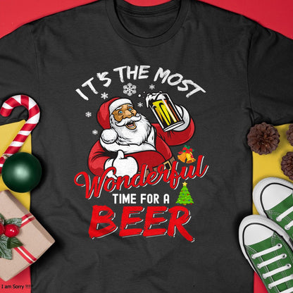 Funny Christmas Santa Claus Drinking Beer Wonderful Time T-Shirt - Christmas Unisex T-Shirt/Hoodie/Sweatshirt - TRNN00