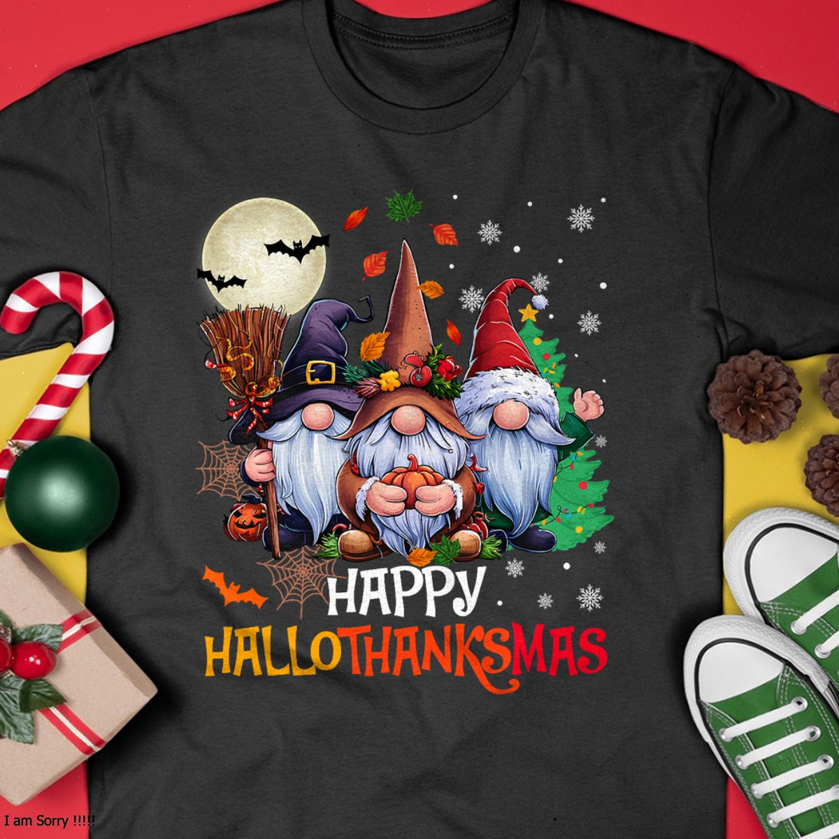 Happy Hallothanksmas Gnomes Lover Halloween Merry Christmas T-Shirt - Christmas Unisex T-Shirt/Hoodie/Sweatshirt - TRNN00