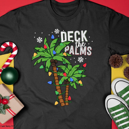 Deck The Palms Tropical Hawaii Christmas Palm Tree Lights T-Shirt - Christmas Unisex T-Shirt/Hoodie/Sweatshirt - TRNN00