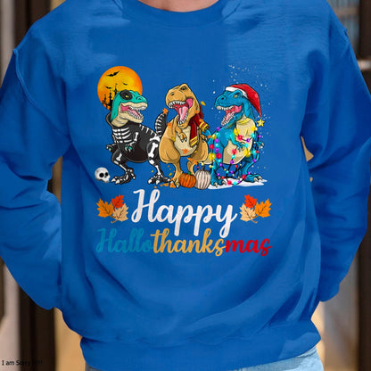 Halloween Thanksgiving Christmas Happy HalloThanksMas T rex T-Shirt - Christmas Unisex T-Shirt/Hoodie/Sweatshirt - TRNN00