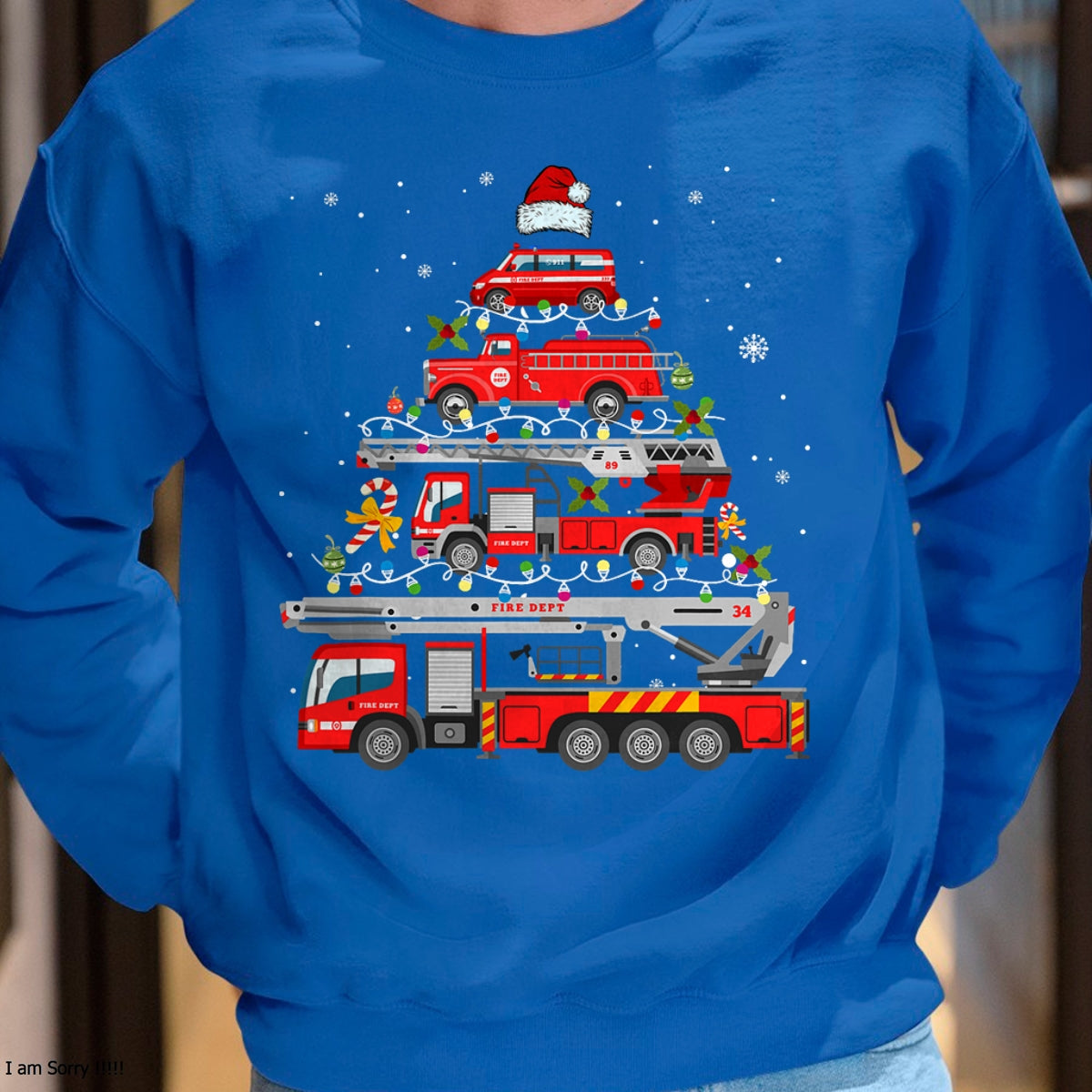 Firefighter Fire Truck Christmas Tree Lights Santa Fireman T-Shirt - Christmas Unisex T-Shirt/Hoodie/Sweatshirt - TRNN00