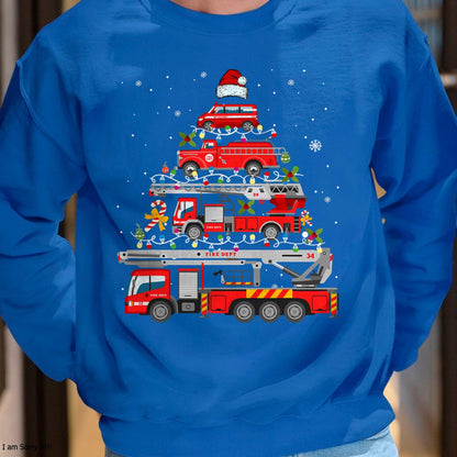 Firefighter Fire Truck Christmas Tree Lights Santa Fireman T-Shirt - Christmas Unisex T-Shirt/Hoodie/Sweatshirt - TRNN00