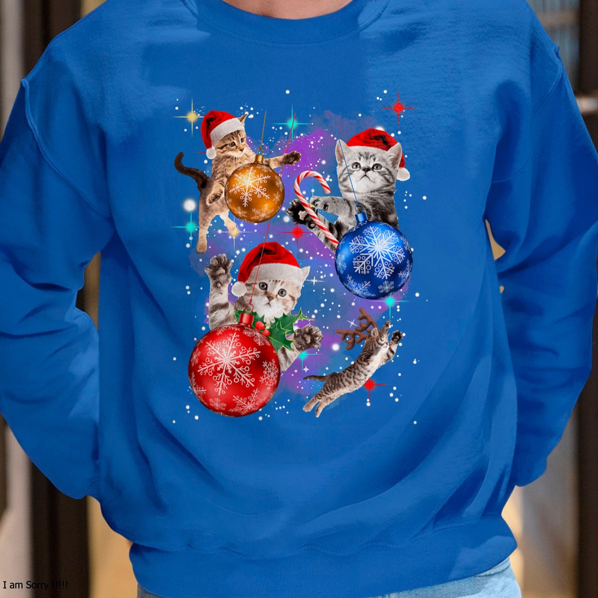 Cute Christmas Cats In Space Ornaments Graphic T-Shirt - Christmas Unisex T-Shirt/Hoodie/Sweatshirt - TRNN00