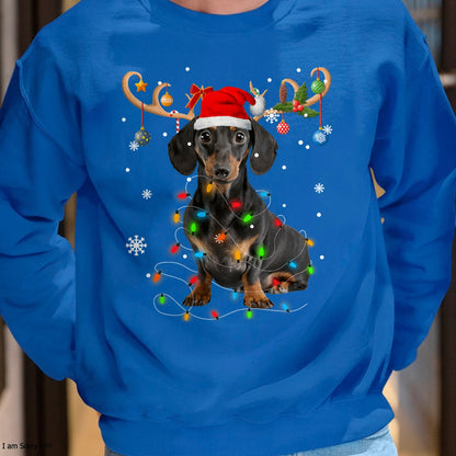 Funny Dachshund Christmas Reindeer Christmas Lights Pajama T-Shirt - Christmas Unisex T-Shirt/Hoodie/Sweatshirt - TRNN00