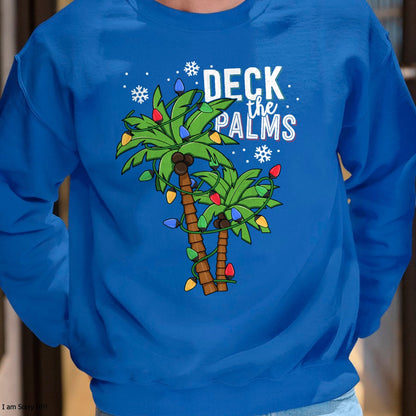 Deck The Palms Tropical Hawaii Christmas Palm Tree Lights T-Shirt - Christmas Unisex T-Shirt/Hoodie/Sweatshirt - TRNN00