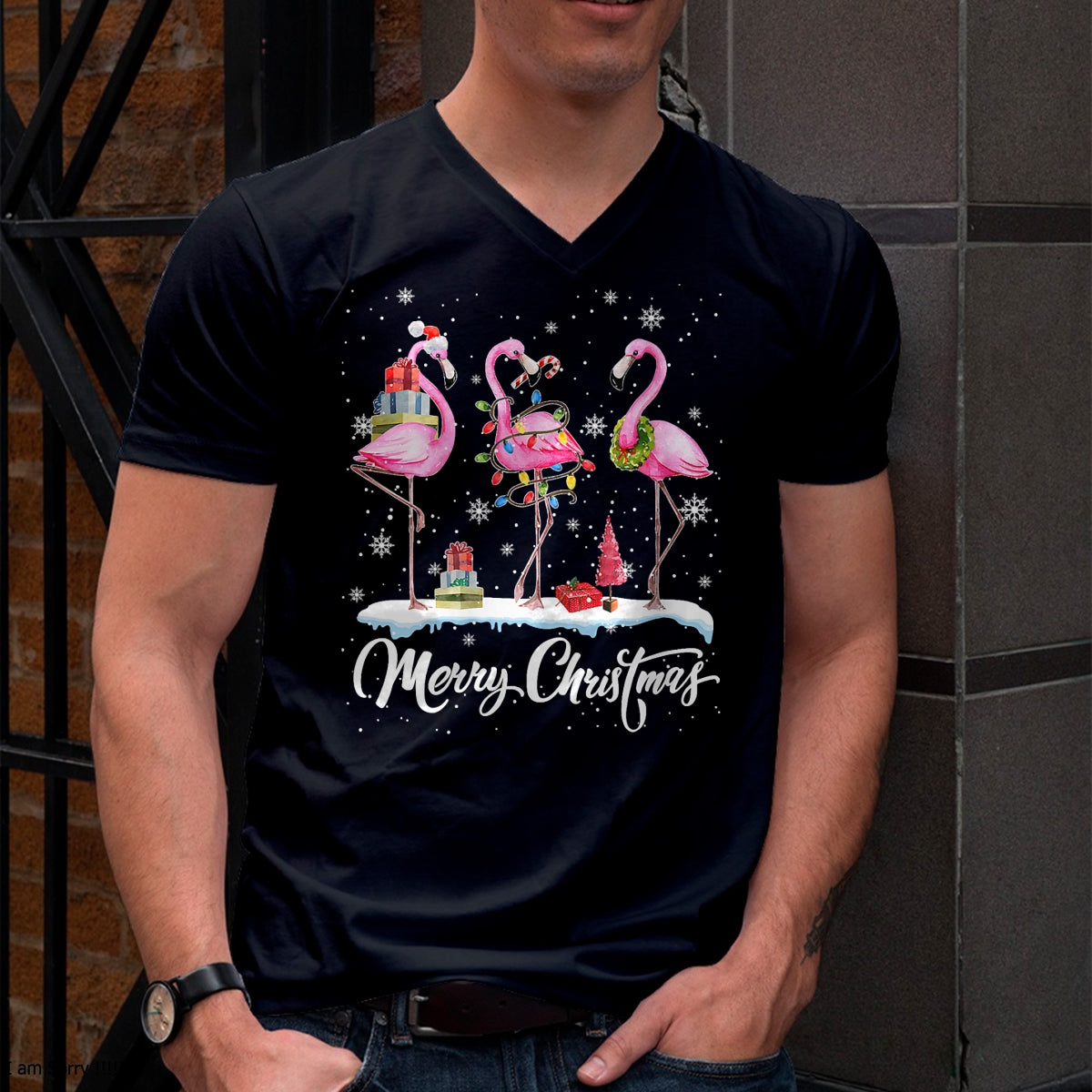 Merry Christmas Hat Santa Flamingo Light Christmas TRNN T-Shirt - Christmas Unisex T-Shirt/Hoodie/Sweatshirt - TRNN00
