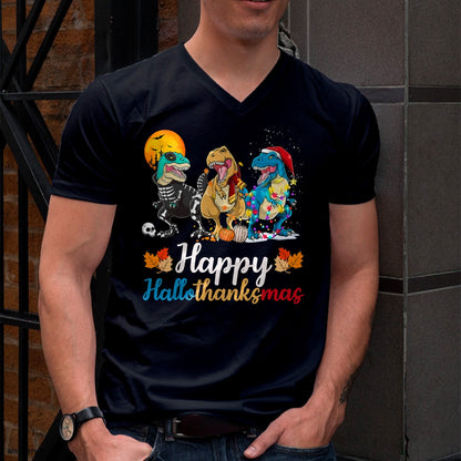 Halloween Thanksgiving Christmas Happy HalloThanksMas T rex T-Shirt - Christmas Unisex T-Shirt/Hoodie/Sweatshirt - TRNN00