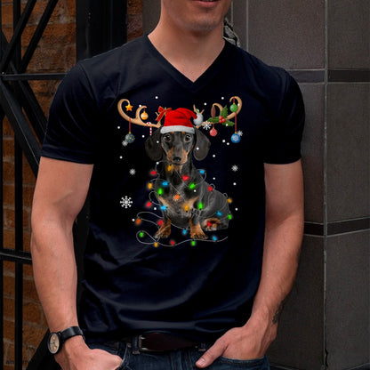 Funny Dachshund Christmas Reindeer Christmas Lights Pajama T-Shirt - Christmas Unisex T-Shirt/Hoodie/Sweatshirt - TRNN00