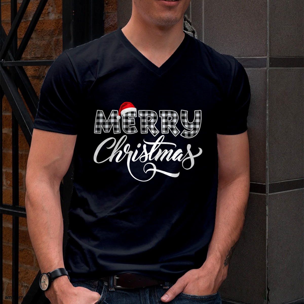 Merry Christmas Buffalo Black and White Plaid for Men Women T-Shirt - Christmas Unisex T-Shirt/Hoodie/Sweatshirt - TRNN00