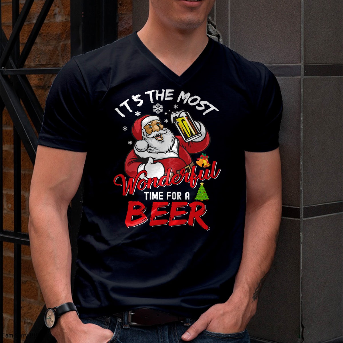 Funny Christmas Santa Claus Drinking Beer Wonderful Time T-Shirt - Christmas Unisex T-Shirt/Hoodie/Sweatshirt - TRNN00