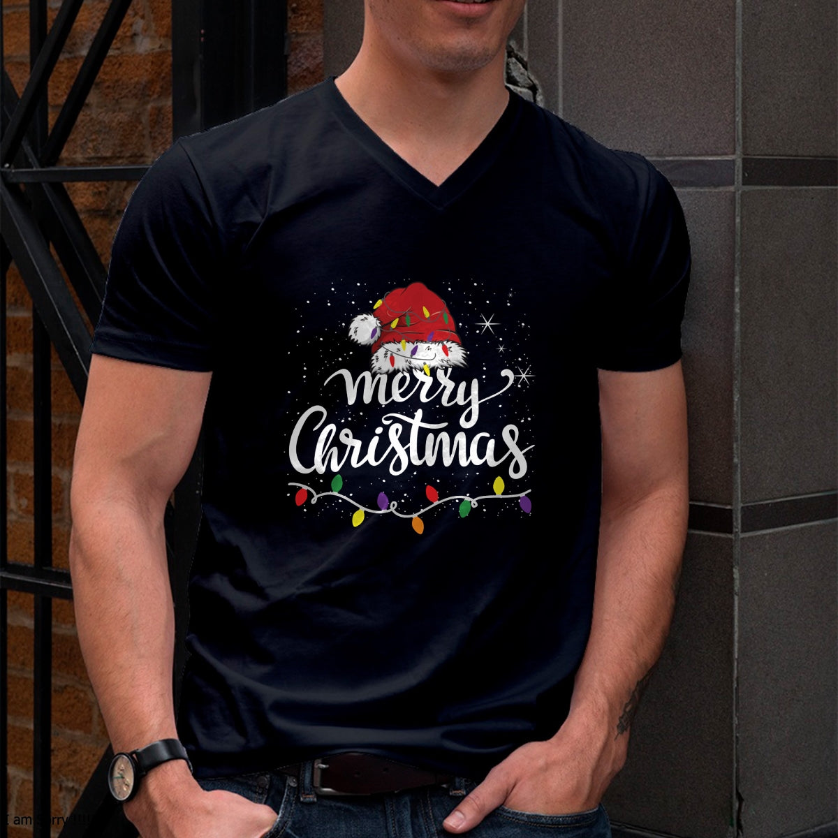 Merry Christmas Lights Red Santa Hat Xmas Family Men Women Pullover - Christmas Unisex T-Shirt/Hoodie/Sweatshirt - TRNN00
