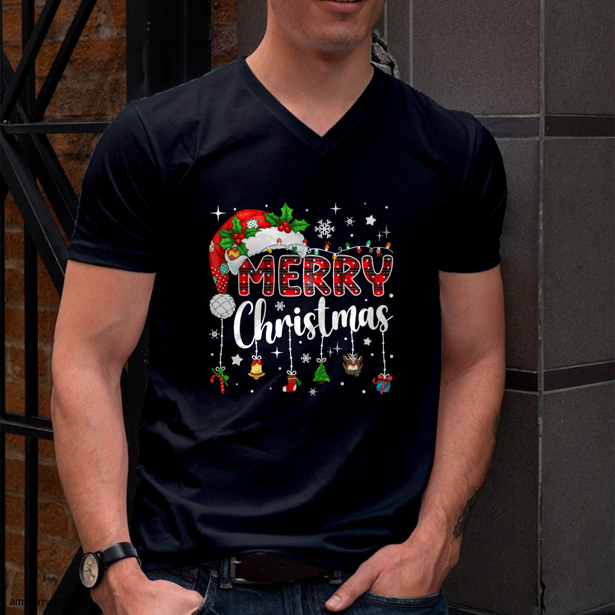 Merry Christmas Red Santa Hat Reindeer Xmas Matching Family T-Shirt - Christmas Unisex T-Shirt/Hoodie/Sweatshirt - TRNN00
