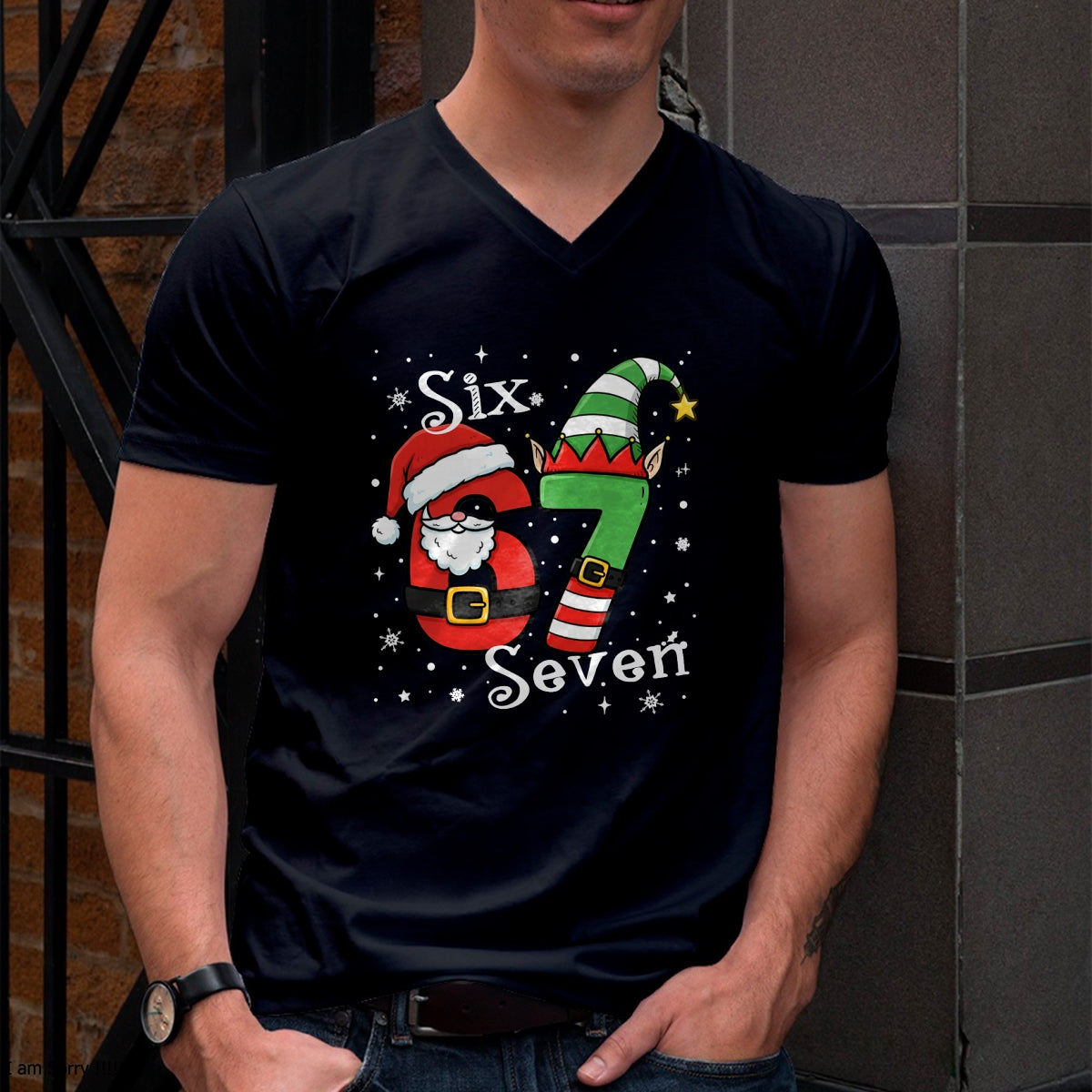 Funny Six Seven 67 Meme 6 7 Elf Santa Christmas Pajamas Kids T-Shirt - Christmas Unisex T-Shirt/Hoodie/Sweatshirt - TRNN00