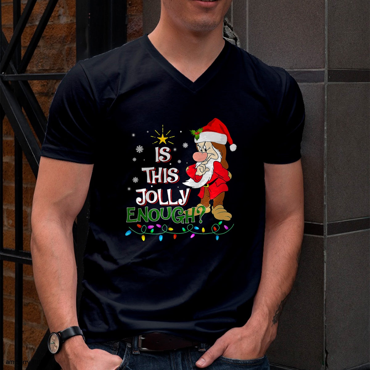 Is This Jolly Enough Grumpy Elf Pajama Christmas Lights T-Shirt - Christmas Unisex T-Shirt/Hoodie/Sweatshirt - TRNN00