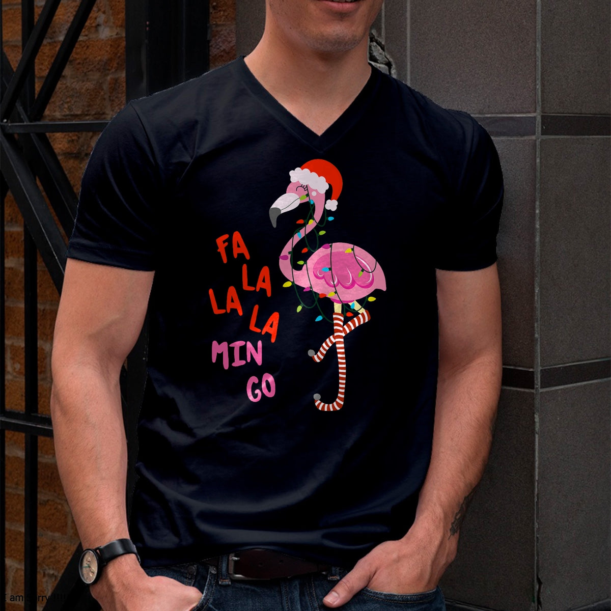 Fa La La Mingo Flamingo Christmas Tropical Xmas Tree Lights T-Shirt - Christmas Unisex T-Shirt/Hoodie/Sweatshirt - TRNN00
