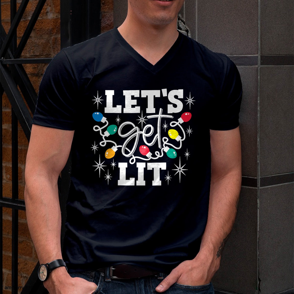 Let's Get Lit Drinking Santa Hat Christmas Lights Funny T-Shirt - Christmas Unisex T-Shirt/Hoodie/Sweatshirt - TRNN00