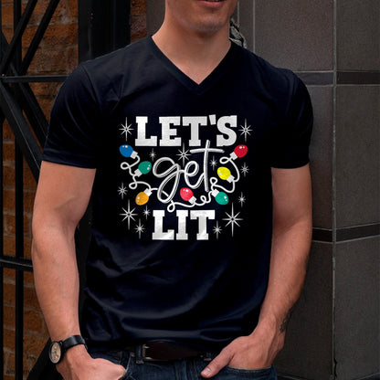 Let's Get Lit Drinking Santa Hat Christmas Lights Funny T-Shirt - Christmas Unisex T-Shirt/Hoodie/Sweatshirt - TRNN00