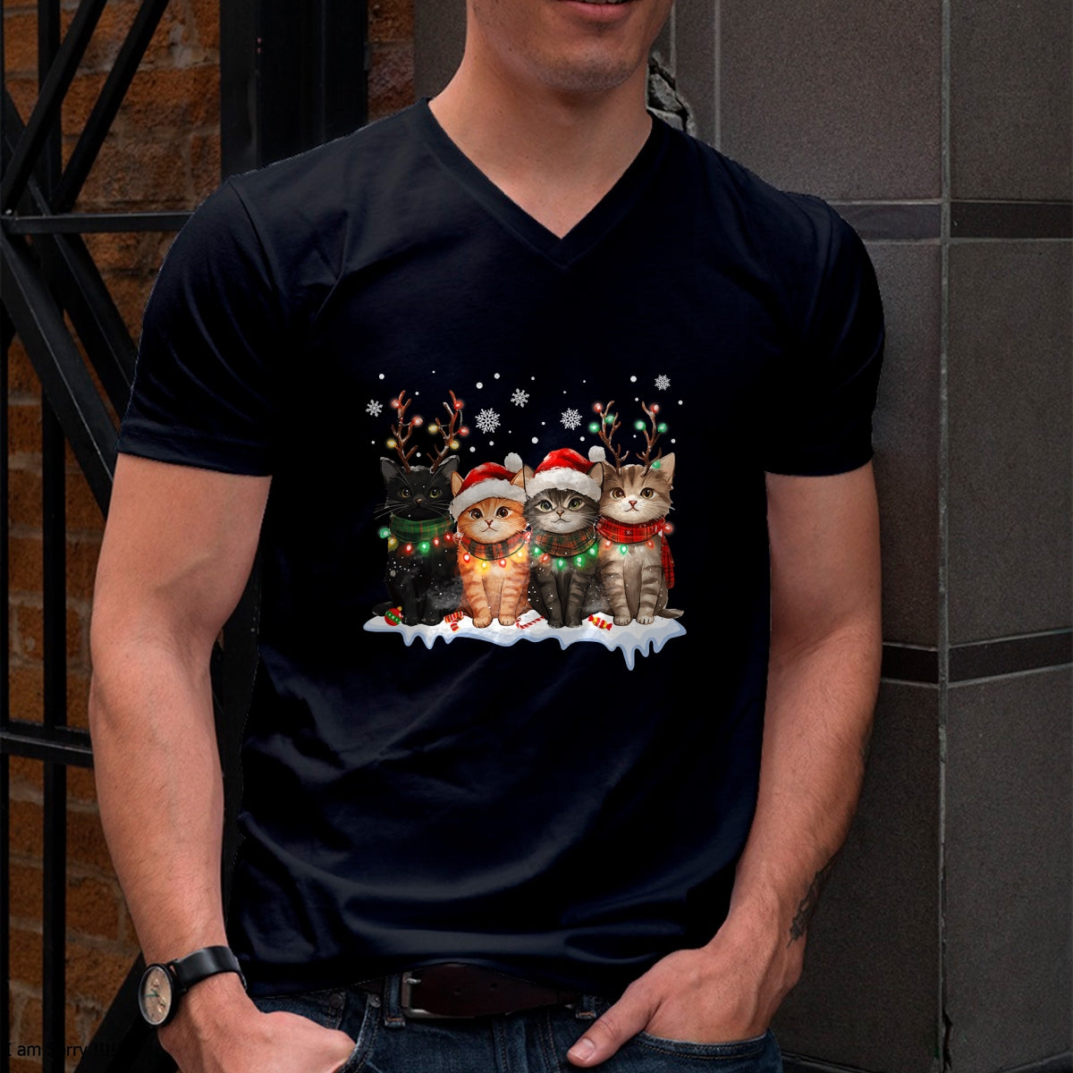 Cat Christmas Light Reindeer Santa Christmas Cat Lover T-Shirt - Christmas Unisex T-Shirt/Hoodie/Sweatshirt - TRNN00