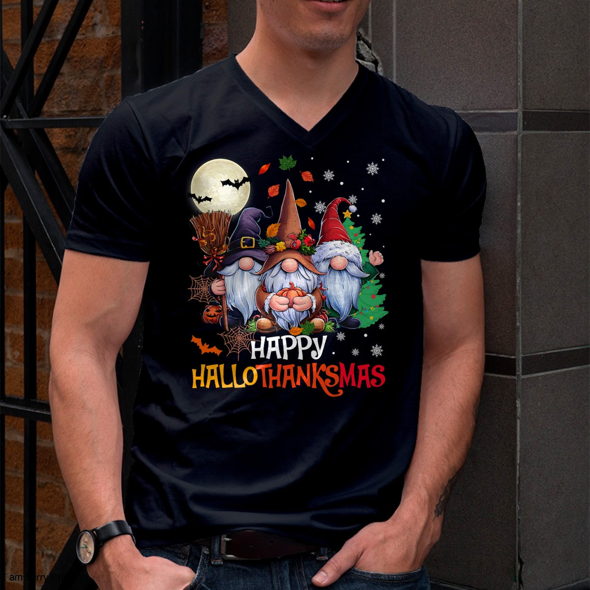 Happy Hallothanksmas Gnomes Lover Halloween Merry Christmas T-Shirt - Christmas Unisex T-Shirt/Hoodie/Sweatshirt - TRNN00