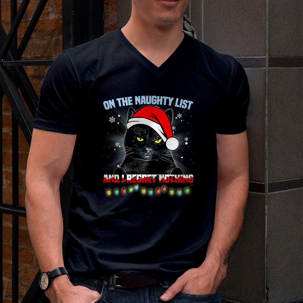 On The Naughty List And I Regret Nothing Cat Christmas T-Shirt - Christmas Unisex T-Shirt/Hoodie/Sweatshirt - TRNN00