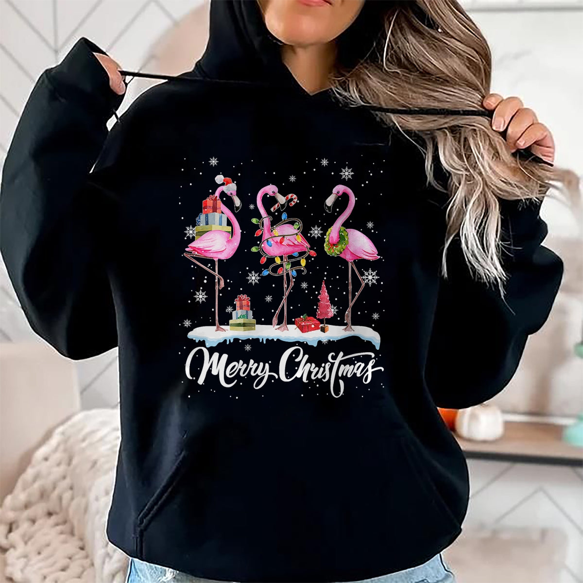 Merry Christmas Hat Santa Flamingo Light Christmas TRNN T-Shirt - Christmas Unisex T-Shirt/Hoodie/Sweatshirt - TRNN00
