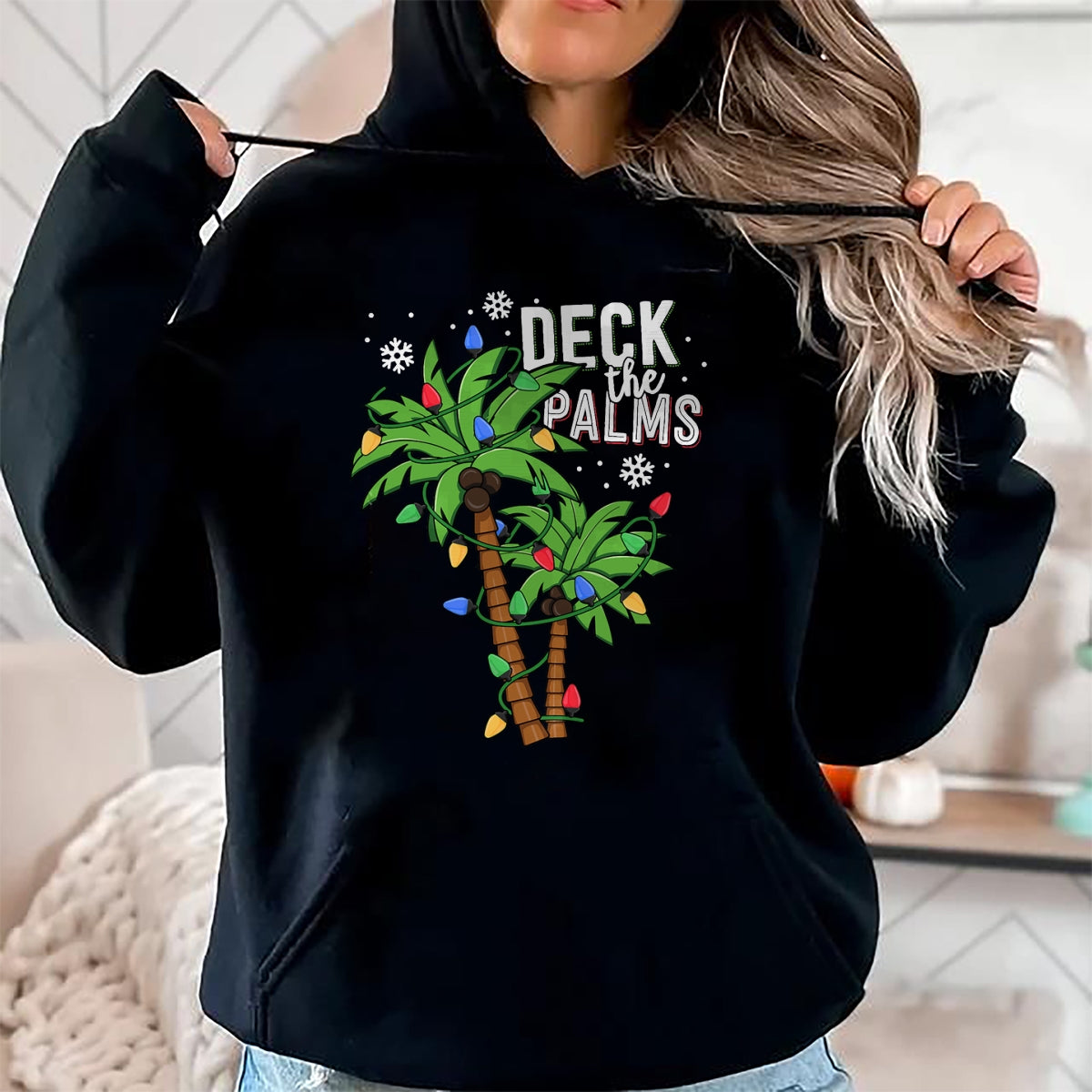 Deck The Palms Tropical Hawaii Christmas Palm Tree Lights T-Shirt - Christmas Unisex T-Shirt/Hoodie/Sweatshirt - TRNN00
