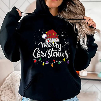 Merry Christmas Lights Red Santa Hat Xmas Family Men Women Pullover - Christmas Unisex T-Shirt/Hoodie/Sweatshirt - TRNN00