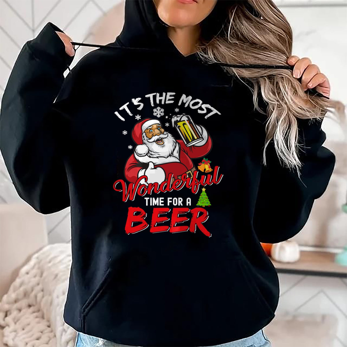 Funny Christmas Santa Claus Drinking Beer Wonderful Time T-Shirt - Christmas Unisex T-Shirt/Hoodie/Sweatshirt - TRNN00