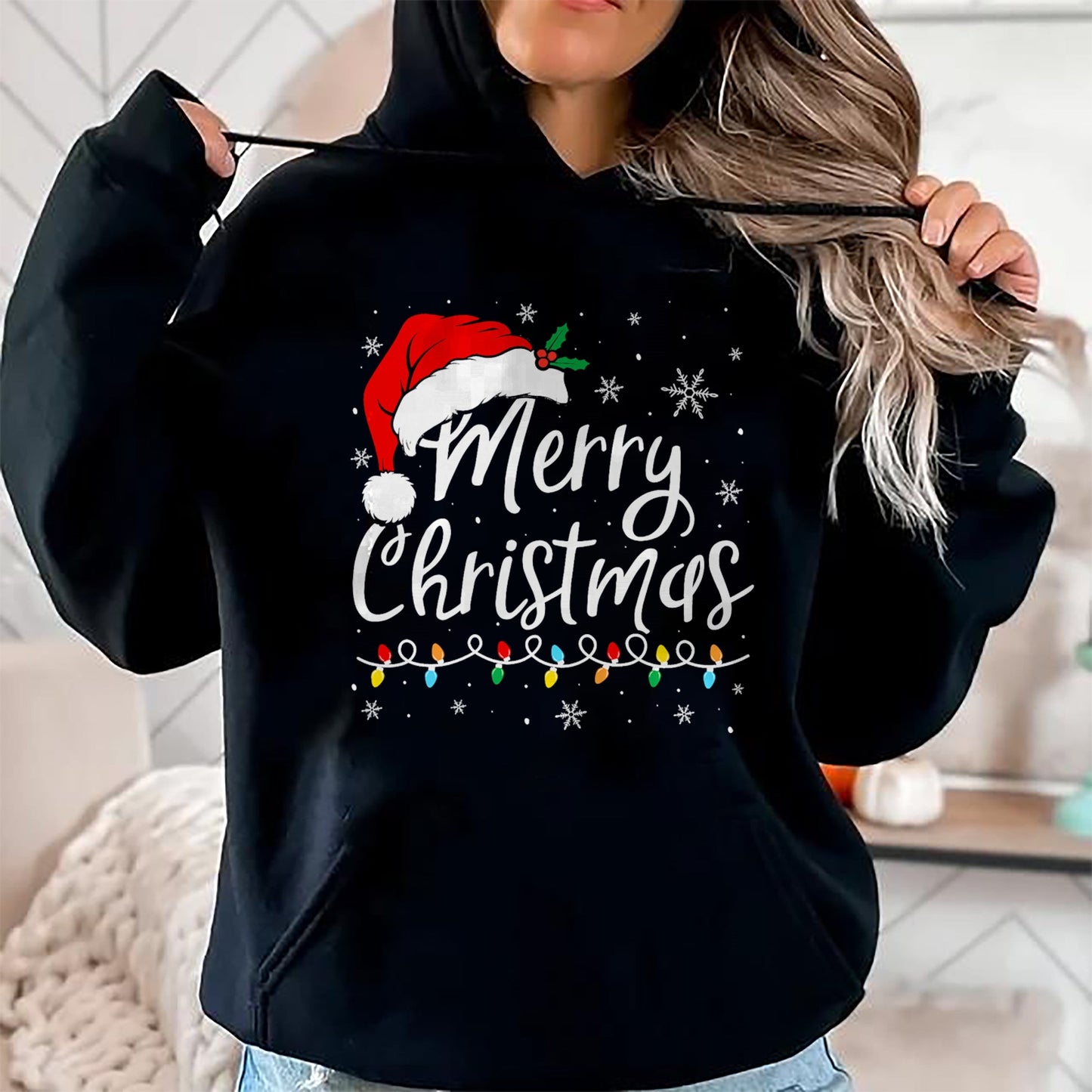 Merry Christmas Lights Santa Hat Xmas Family Matching Pajama T-Shirt - Christmas Unisex T-Shirt/Hoodie/Sweatshirt - TRNN00