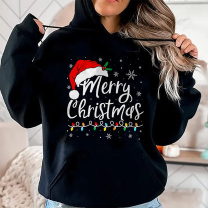 Merry Christmas Lights Santa Hat Xmas Family Matching Pajama T-Shirt - Christmas Unisex T-Shirt/Hoodie/Sweatshirt - TRNN00