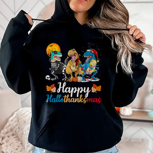 Halloween Thanksgiving Christmas Happy HalloThanksMas T rex T-Shirt - Christmas Unisex T-Shirt/Hoodie/Sweatshirt - TRNN00