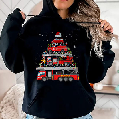 Firefighter Fire Truck Christmas Tree Lights Santa Fireman T-Shirt - Christmas Unisex T-Shirt/Hoodie/Sweatshirt - TRNN00