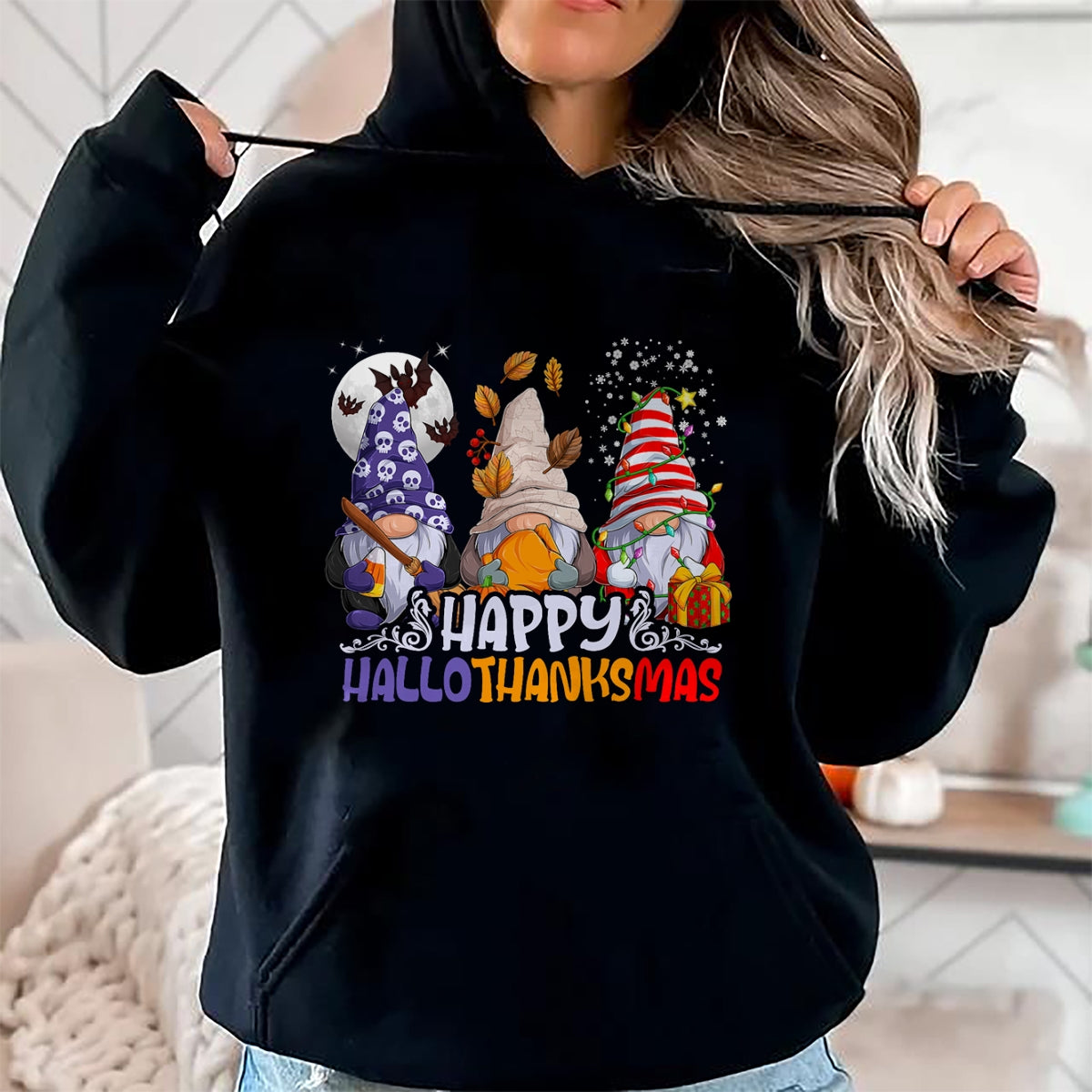 HalloThanksMas Gnomes Halloween Thanksgiving Christmas Happy T-Shirt - Christmas Unisex T-Shirt/Hoodie/Sweatshirt - TRNN00