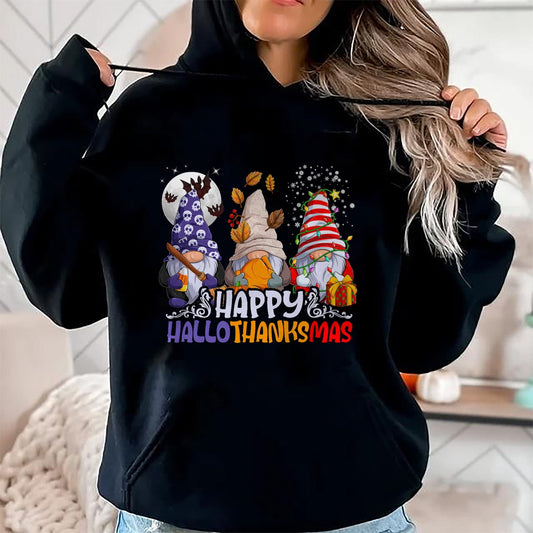 HalloThanksMas Gnomes Halloween Thanksgiving Christmas Happy T-Shirt - Christmas Unisex T-Shirt/Hoodie/Sweatshirt - TRNN00