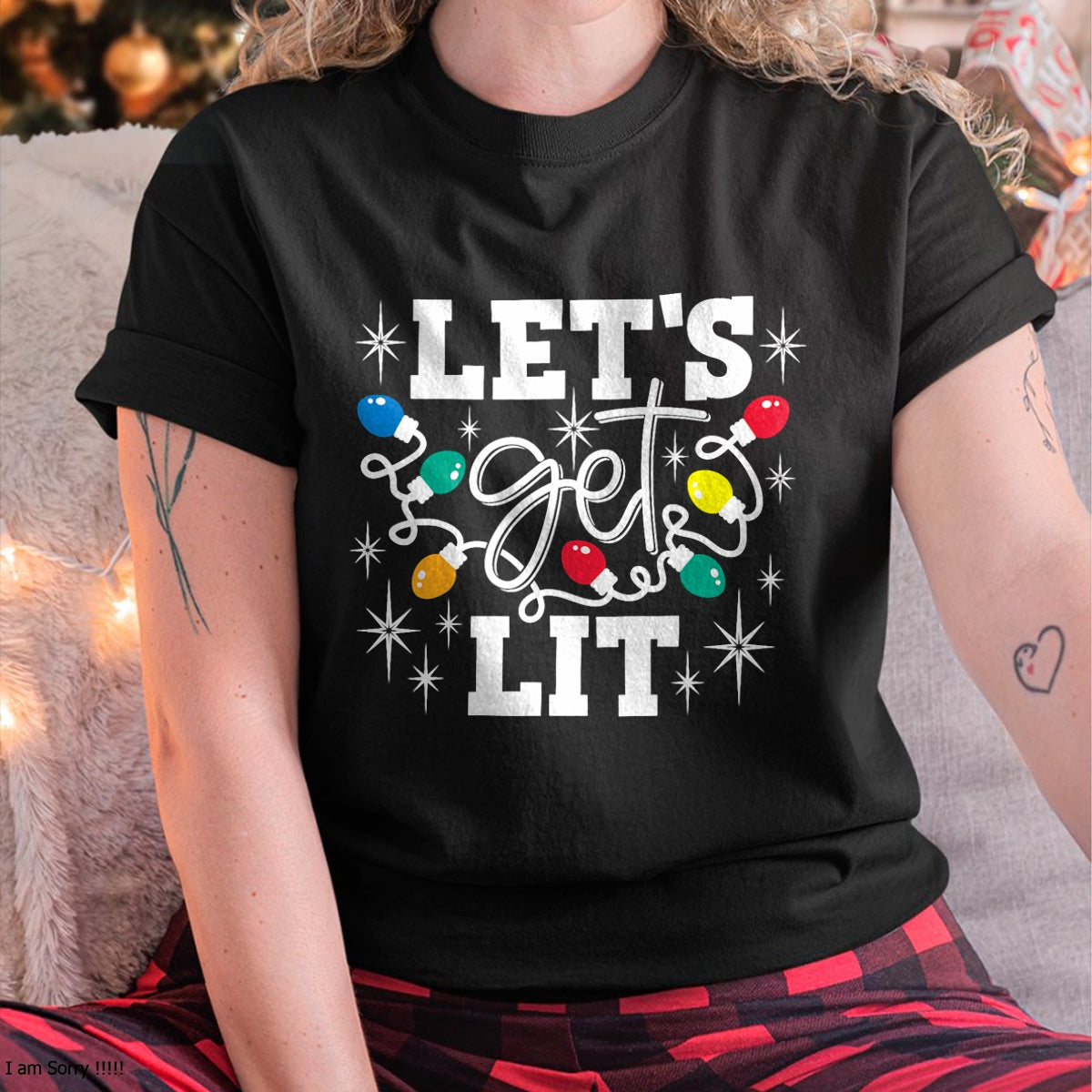 Let's Get Lit Drinking Santa Hat Christmas Lights Funny T-Shirt - Christmas Unisex T-Shirt/Hoodie/Sweatshirt - TRNN00