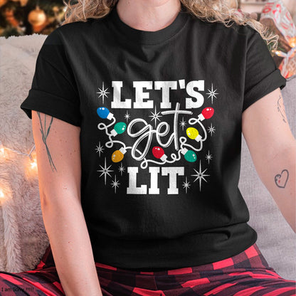 Let's Get Lit Drinking Santa Hat Christmas Lights Funny T-Shirt - Christmas Unisex T-Shirt/Hoodie/Sweatshirt - TRNN00