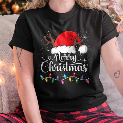 Merry Christmas Red Santa Hat Reindeer Xmas Family Men Women T-Shirt - Christmas Unisex T-Shirt/Hoodie/Sweatshirt - TRNN00