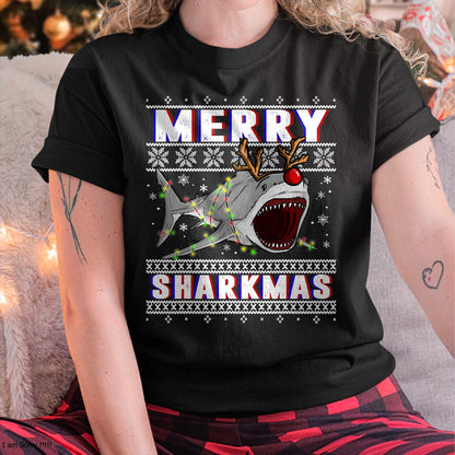 Funny Sharkmas Shark Ugly Christmas Sweaters T-Shirt - Christmas Unisex T-Shirt/Hoodie/Sweatshirt - TRNN00